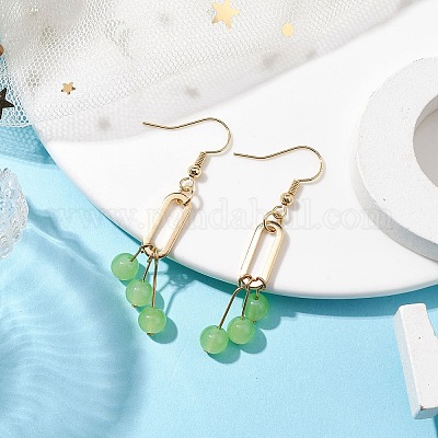 Имитация нефрита стекла болтающиеся серьги EJEW-JE05924-03-1
