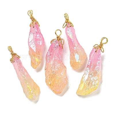 Гальванические большие подвески из необработанного натурального кварца с кристаллами G-A229-02G-04-1