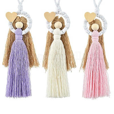 3 шт. 3 цвета ручной работы из хлопка макраме в виде ангела HJEW-JM02711-1