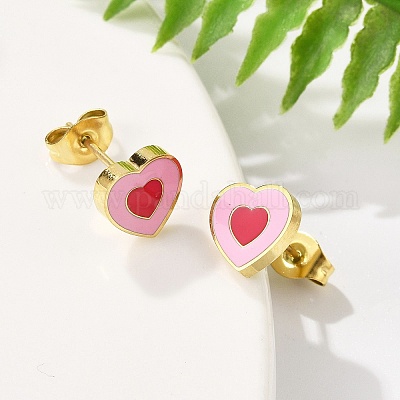 Серьги-гвоздики из нержавеющей стали 304 с эмалью STAS-E502-01G-03-1