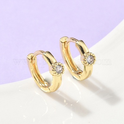 Плоские круглые серьги-кольца из латуни с микропаве из прозрачных кубических цирконий EJEW-Z102-37G-1