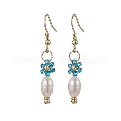 Латунный стеклянный цветок с овальными подвесками EJEW-MZ00442-1