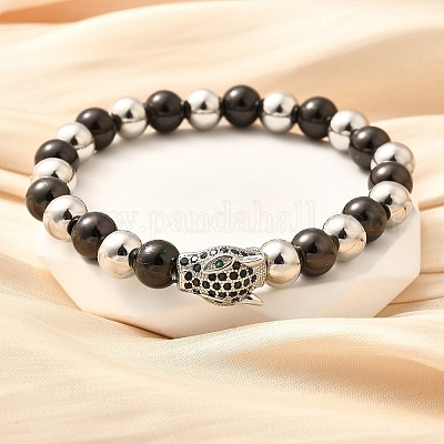 Латунные микро-паве кубические циркониевые бусины эластичные браслеты для женщин и мужчин BJEW-H201-01D-BP-1