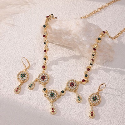 Комплекты из плоского круглого и каплевидного сплава с подвесками из горного хрусталя и серег-колец FS-WG15CFD-02-1