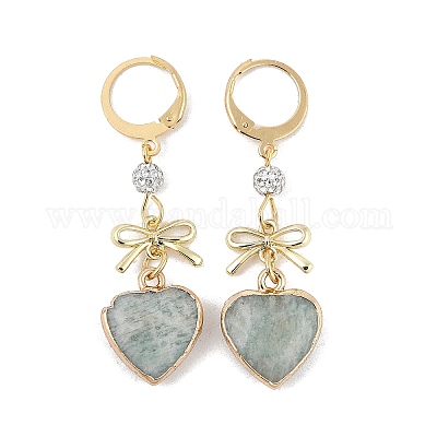 Серьги-подвески в форме сердца и банта из натуральных драгоценных камней EJEW-JE05388-1