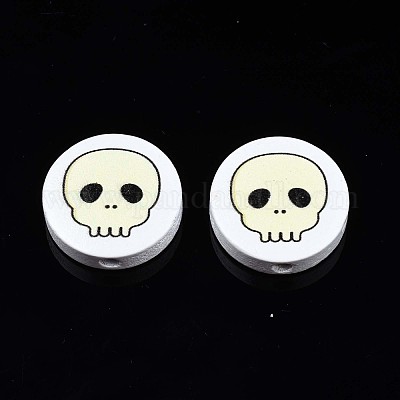 Бусины из натурального дерева с принтом на Хэллоуин WOOD-T021-97-1