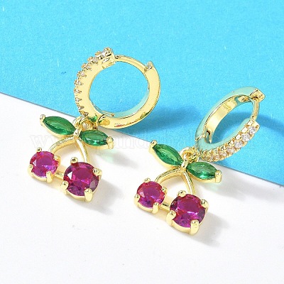 Серьги-кольца из вишневой латуни с микропаве из кубических цирконий EJEW-U057-07G-1