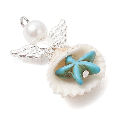 Подвески в виде ангела из искусственной бирюзы и натуральных ракушек PALLOY-JF03743-1