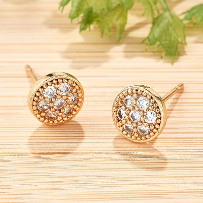 Женские серьги-гвоздики из латуни с микропаве и прозрачным кубическим цирконием EJEW-G428-25G-02-1