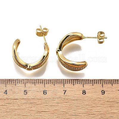 Женские серьги-гвоздики из латуни с микропаве и прозрачным кубическим цирконием EJEW-U056-05A-G-1