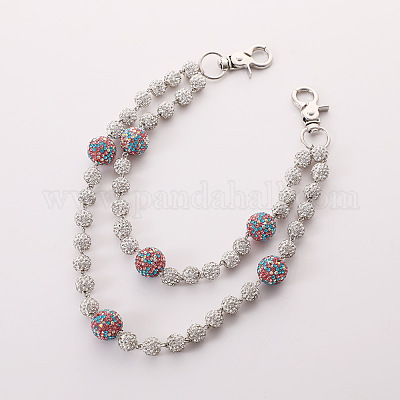 Двухслойные цепочки для брюк из полимерной глины с круглыми бусинами и стразами FS-WG9506A-09-1