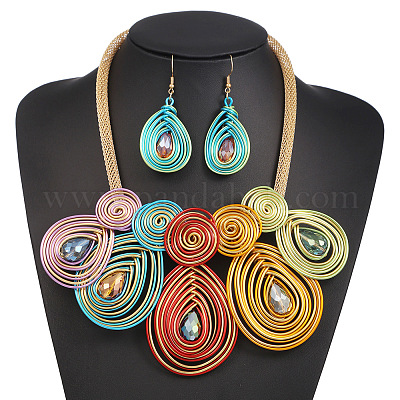 Ожерелья и серьги-подвески из стеклянных бусин WGF0899-01-1