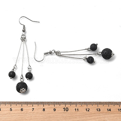 Серьги с подвесками из натурального вулканического камня EJEW-JE02813-01-1