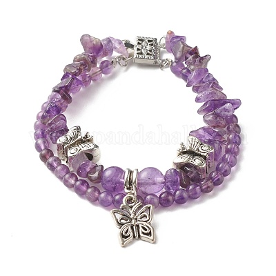 Смешанные бусины из каменной крошки рейки исцеляющий многожильный браслет BJEW-JB07052-M-1