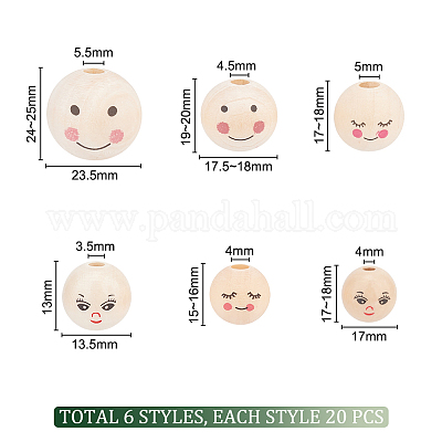120 шт. 6 стиля европейские бусины с принтом из натурального дерева WOOD-PH0002-58-1