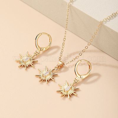 Комплекты из подвесок и серег-колец из прозрачных кубических цирконий с микропаве из солнечной латуни FS-WG1EB67-01-1