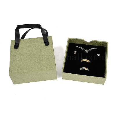 Ящики для украшений из искусственной кожи с квадратной губкой внутри и прямоугольными мешочками для украшений из текстурированной бумаги ABAG-B009-02C-1