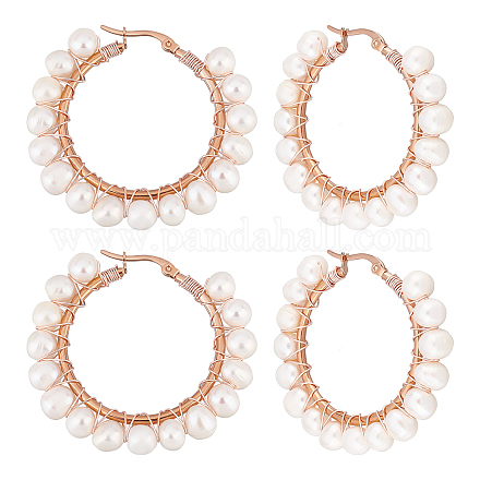 2 пара больших серег-колец с натуральным жемчугом EJEW-UN0002-09-1