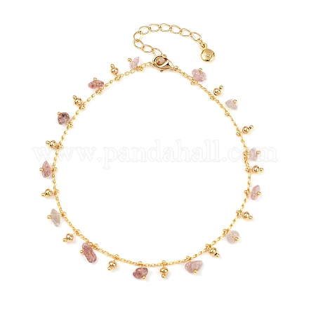 Браслеты на ногу с кисточками из богемской латуни с витой цепочкой и натуральным розовым кварцем AJEW-Z046-06G-1