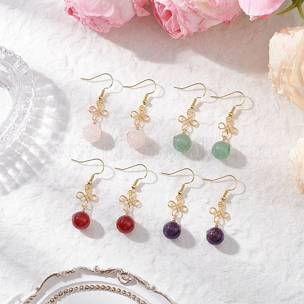 4 пара круглых подвесных серег из латуни EJEW-TA00718-1