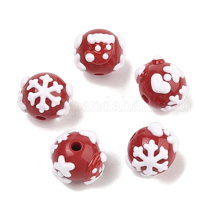 Рождественская тема нарисованная вручную акрил с эмалевыми бусинами MACR-C006-01C-1