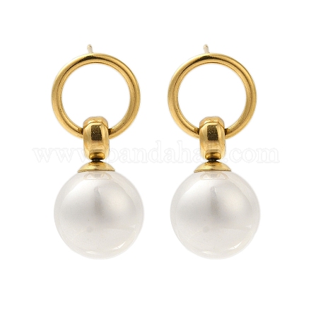 Круглые серьги-гвоздики из нержавеющей стали 304 с жемчугом для женщин EJEW-U020-30G-01-1