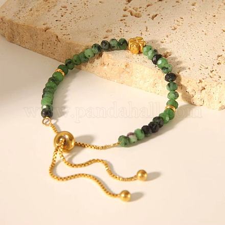 Регулируемые браслеты-слайдеры с натуральным круглым рубином в бусинах цоизита LF2079-2-1