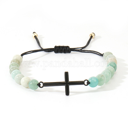 Браслеты из бисера из натурального амазонита с круглыми бусинами FL7803-3-1