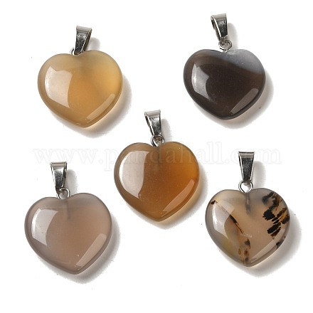 Сердца естественный серый агат подвески G-Q438-11-1
