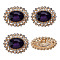 4Pcs 1-Hole Alloy Glass Shank Buttons, Oval, Golden, Purple, 23.5x19x10mm, Hole: 2mm