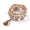 Multi-layered Stretch Bracelets Sets, Stackable Bracelets, with Acrylic Beads, Golden Plated Alloy Findings and Yarn Tassel Pendants, Bisque, Inner Diameter: 1-7/8~2-1/8 inch(4.9~5.4cm), 4pcs/set