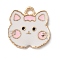 Alloy Enamel Pendants, Light Gold, Cat, White, 16x15.5x1.5mm, Hole: 1.8mm