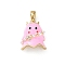 Rack Plating Brass Enamel Pendants, with Plastic Pearls and Cubic Zirconia, Golden, Ghost Charm, Pearl Pink, 17.5x13x6mm, Hole: 5×3mm