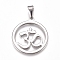 Non-Tarnish Yoga 304 Stainless Steel Pendants, Ring with Aum/Om Symbol, Stainless Steel Color, 33.5x30x1.5mm, Hole: 10x4.5mm