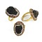 Oval Natural Tektite & Rhinestone Finger Rings, Brass Adjustable Rings, Golden, Inner Diameter: 18mm