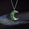 Resin with Natural Green Aventurine Chip Inside Moon with Tree of Life Copper Wire Wrapped Pendant Necklaces, Platinum, 17.72 inch(45cm)