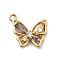 Brass Micro Pave Cubic Zirconia Pendants, Butterfly, Long-Lasting Plated, Nickel Free, Real 18K Gold Plated, 12x13x3.5mm, Hole: 1.2mm