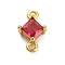 Brass Cubic Zirconia Rhombus Connector Charms, Rack Plating, Real 18K Gold Plated, Long-Lasting Plated, Lead Free & Cadmium Free, Cerise, 10.5x7x4mm, Hole: 1.2mm