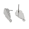 Non-Tarnish 201 Stainless Steel Stud Earrings Finding, with 304 Stainless Steel Pins & Horizontal Loops, Leaf, Stainless Steel Color, 18.5x9mm, Hole: 1.8mm, Pin: 0.7mm