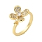 Flower Brass Micro Pave Cubic Zirconia Cuff Cup Peg Ring Settings, for Half Drilled Beads, Long-Lasting Plated, Lead Free & Cadmium Free, Rack Plating, Golden, Inner Diameter: 17mm, Tray: 4mm