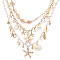 3Pcs 3 Styles Beach Starfish Alloy & ABS Imitation Pearl & Shell Pendant Necklaces for Women, Golden, 14.65~17.32 inch(37.2~44cm), 1pc/style