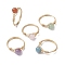 Natural Mixed Gemstone Round Braided Bead Style Finger Rings, Golden Brass Finger Ring, Golden, US Size 7 3/4(17.9mm)