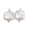 Natural Freshwater Pearl Keshi Pearl Square Connector Charms, with 304 Stainless Steel Double Loops, White, Stainless Steel Color, 17~19x10~13x3.5~5.5mm, Hole: 1.6~2.5mm