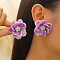 Brass Plastic Flower Stud Earrings, with Plastic Pearl, Light Gold, Medium Orchid, 44mm