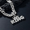 Hip-hop Style Zinc Alloy Full Crystal Rhinestone Crown Word King Pendant Cuban Link Chain Necklaces, Silver, 19.69 inch(50cm)