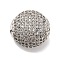 Brass Micro Pave Cubic Zirconia Beads, Flat Round, Rack Plating, Long-Lasting Plated, Lead Free & Cadmium Free, Platinum, 15x8mm, Hole: 1.5mm