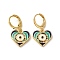 Evil Eye Real 18K Gold Plated Brass Dangle Leverback Earrings, with Enamel and Cubic Zirconia, Heart, 27x15mm