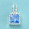 925 Sterling Silver Birthstone Charms, with Single Cubic Zirconia, Faceted Square, Silver, Cornflower Blue, 7x5x3mm, Hole: 3mm