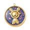304 Stainless Steel Epoxy Resin with Natural Shell and Sequins Inside Pendants, Flat Round with Fish Charms, Real 18K Gold Plated, PVD Vacuum Plating, Purple, 26x23.5x3mm, Hole: 1.5mm