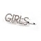 Alloy Rhinestone Hair Bobby Pins, with Iron Findings, Word GIRLS, Crystal, Platinum, 62.5x19x7mm